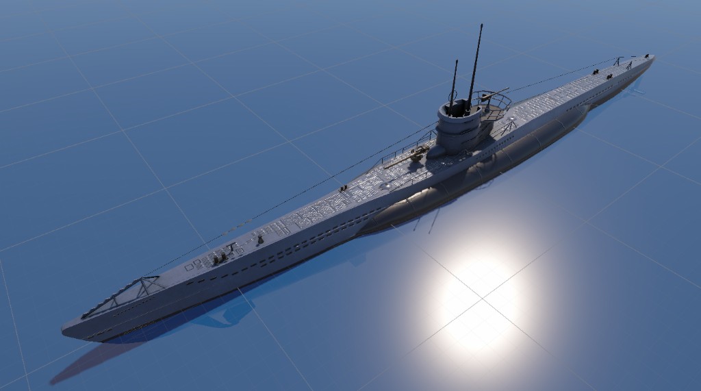 Development scene showing a full vessel hull on the survey grid